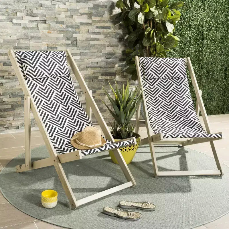 Rive Sling Chair W/ Cushion Indoor/Outdoor - PAT7039 - Navy/White - Safavieh