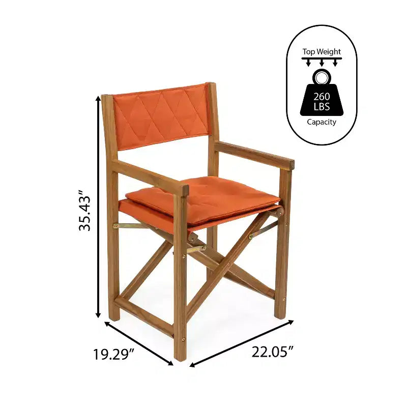 Waldo Classic Mid-Century Outdoor Acacia Wood Foldable Diamond-Quilted Back Director Chair with Cushion (Set of 2) - JONATHAN Y