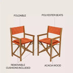 Waldo Classic Mid-Century Outdoor Acacia Wood Foldable Diamond-Quilted Back Director Chair with Cushion (Set of 2) - JONATHAN Y