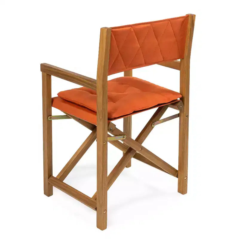Waldo Classic Mid-Century Outdoor Acacia Wood Foldable Diamond-Quilted Back Director Chair with Cushion (Set of 2) - JONATHAN Y