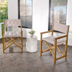 Waldo Classic Mid-Century Outdoor Acacia Wood Foldable Diamond-Quilted Back Director Chair with Cushion (Set of 2) - JONATHAN Y