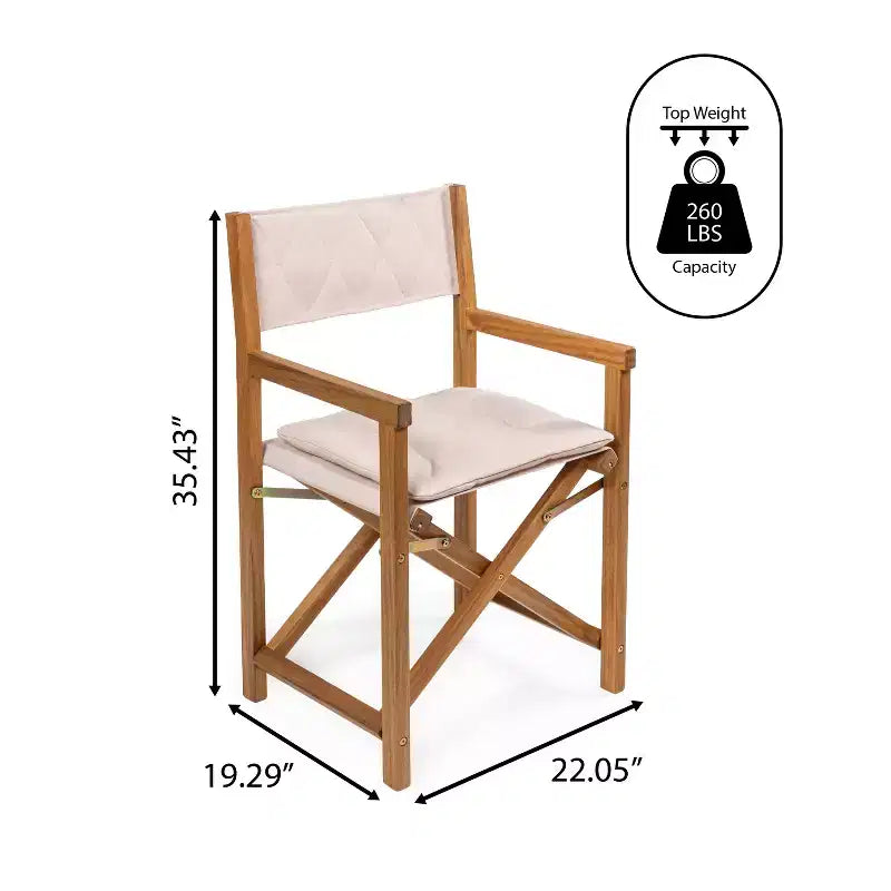 Waldo Classic Mid-Century Outdoor Acacia Wood Foldable Diamond-Quilted Back Director Chair with Cushion (Set of 2) - JONATHAN Y