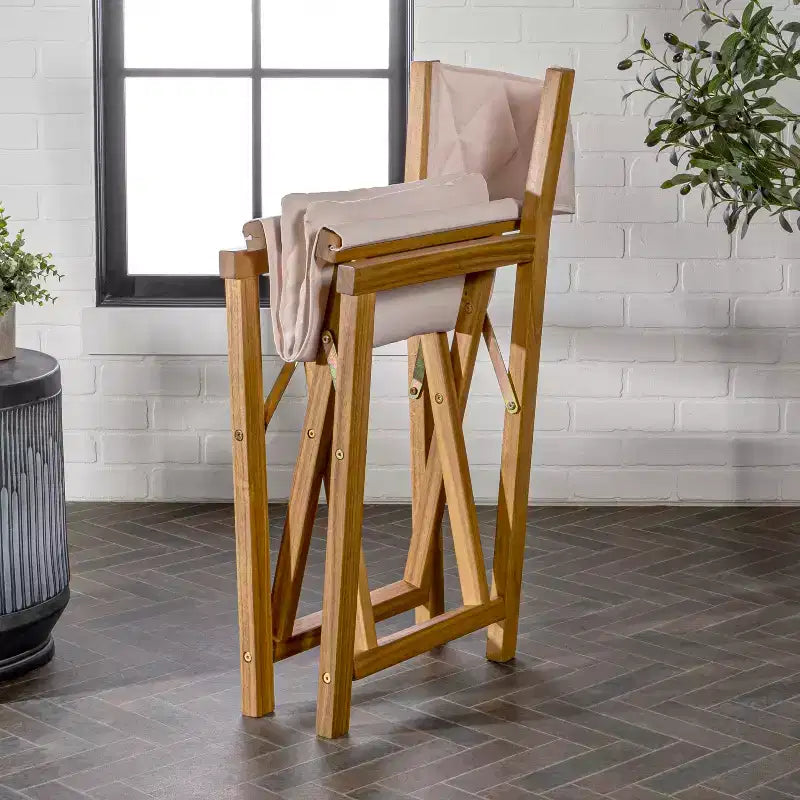 Waldo Classic Mid-Century Outdoor Acacia Wood Foldable Diamond-Quilted Back Director Chair with Cushion (Set of 2) - JONATHAN Y