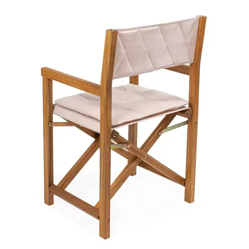 Waldo Classic Mid-Century Outdoor Acacia Wood Foldable Diamond-Quilted Back Director Chair with Cushion (Set of 2) - JONATHAN Y