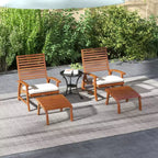Outsunny 4 Piece Patio Furniture Set, 2 Chairs with Cushions & Ottomans, Slatted Acacia Wood Seat & Backrest, Cream White