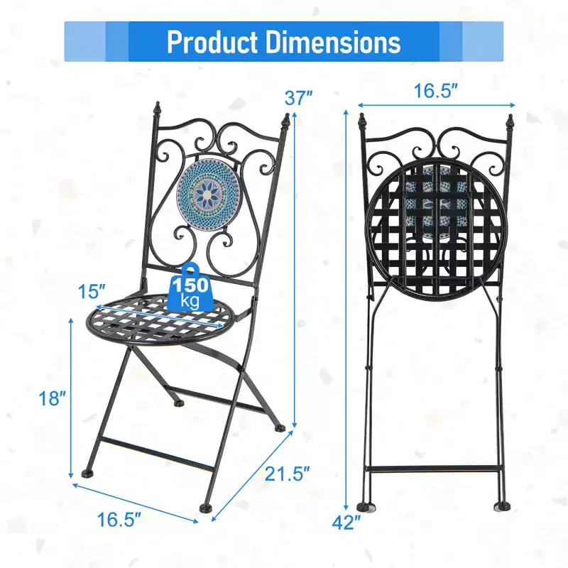 Costway Set of 2/4 Mosaic Chairs for Patio with Decorative Backrest Heavy-Duty Frame