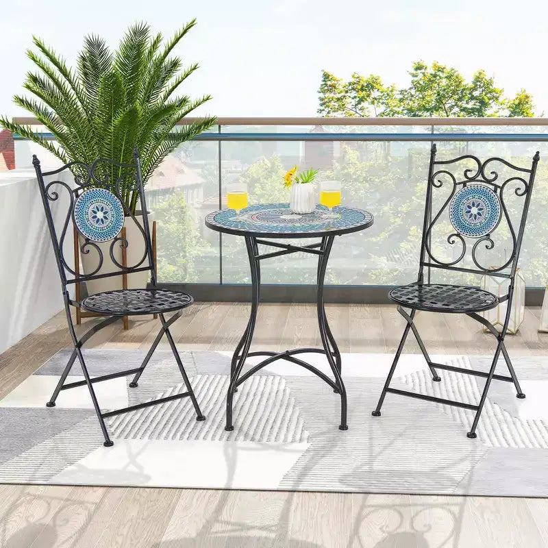 Costway Set of 2/4 Mosaic Chairs for Patio with Decorative Backrest Heavy-Duty Frame