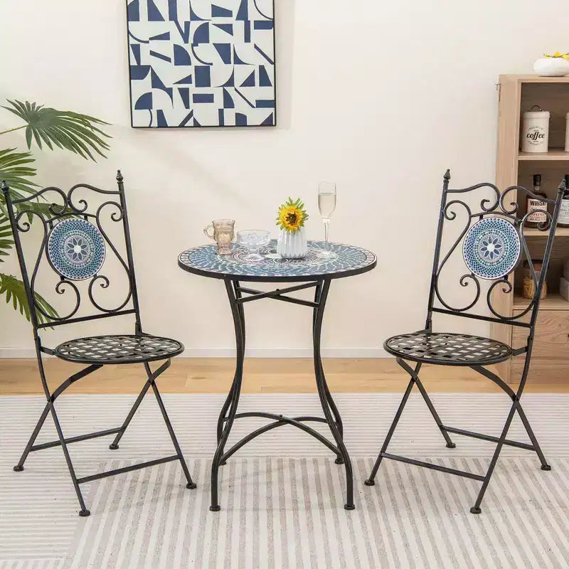 Costway Set of 2/4 Mosaic Chairs for Patio with Decorative Backrest Heavy-Duty Frame