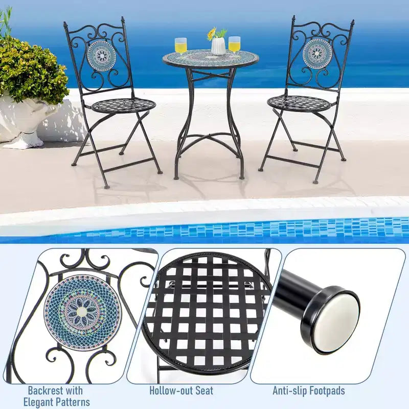 Costway Set of 2/4 Mosaic Chairs for Patio with Decorative Backrest Heavy-Duty Frame
