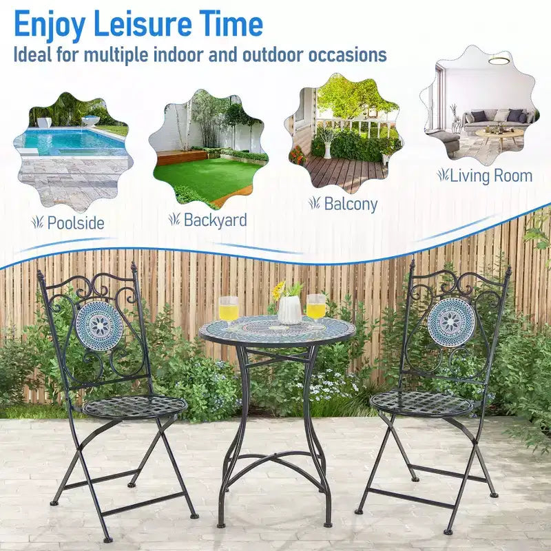 Costway Set of 2/4 Mosaic Chairs for Patio with Decorative Backrest Heavy-Duty Frame