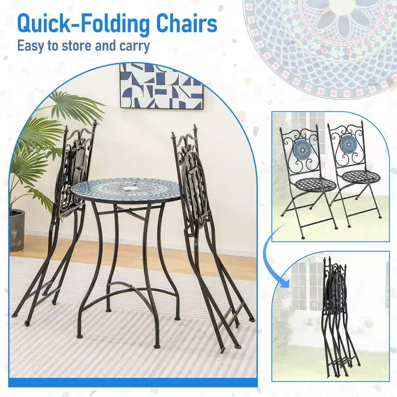 Costway Set of 2/4 Mosaic Chairs for Patio with Decorative Backrest Heavy-Duty Frame