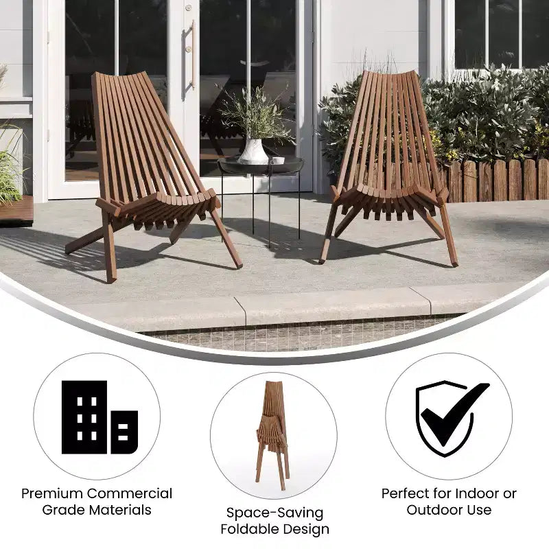Flash Furniture Delia Commercial Grade Indoor/Outdoor Folding Acacia Wood Chair, Low Profile Lounge for Patio, Porch, Garden