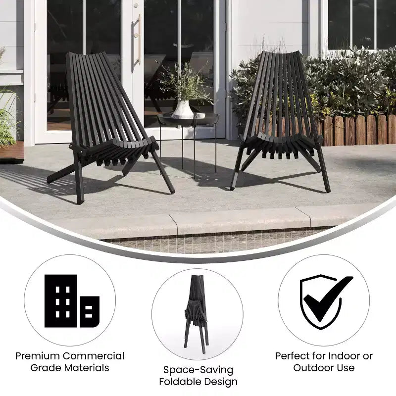 Flash Furniture Delia Commercial Grade Indoor/Outdoor Folding Acacia Wood Chair, Low Profile Lounge for Patio, Porch, Garden