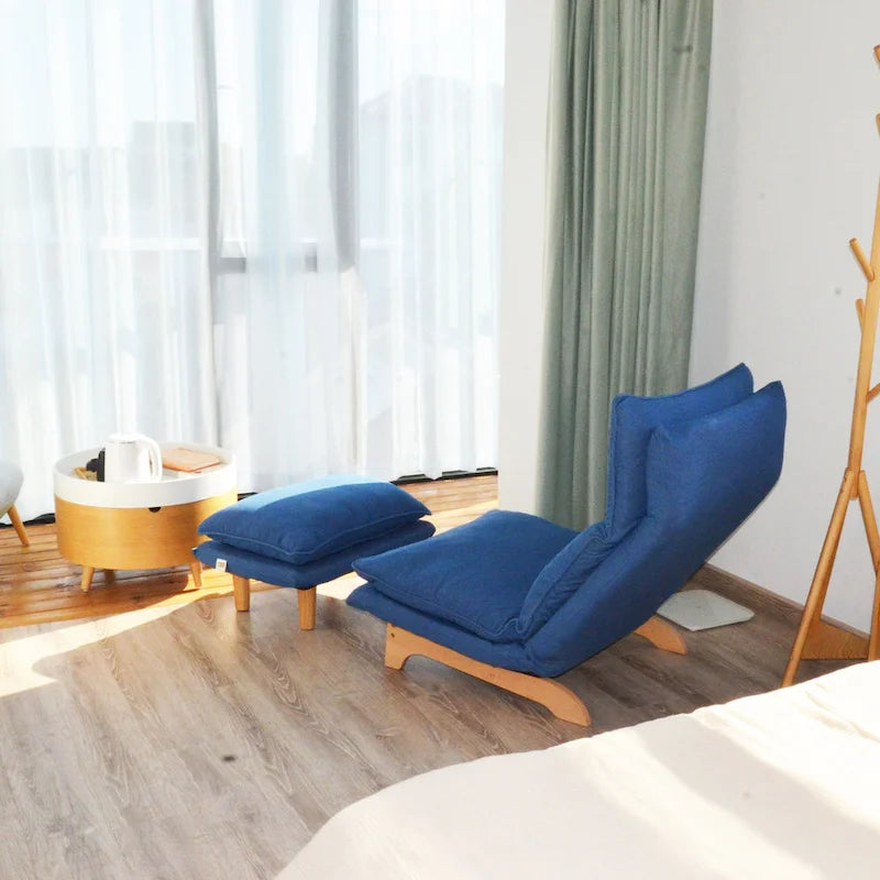 Chaise longue de loisirs pliante inclinable en tissu bleu – 48,00 x 27,56 x 37,01
