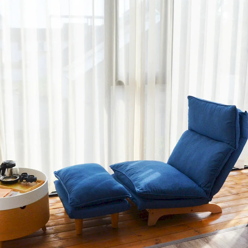 Chaise longue de loisirs pliante inclinable en tissu bleu – 48,00 x 27,56 x 37,01