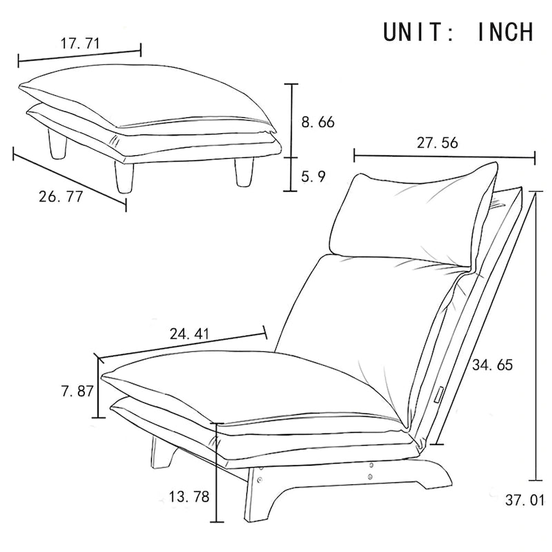 Chaise longue de loisirs pliante inclinable en tissu bleu – 48,00 x 27,56 x 37,01