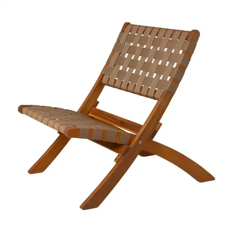 Balkene Home Sava Indoor Outdoor Folding Chair All Weather Wicker Low Slung Portable Seating Solid Acacia Wood Woven Seat - Brown Webbing