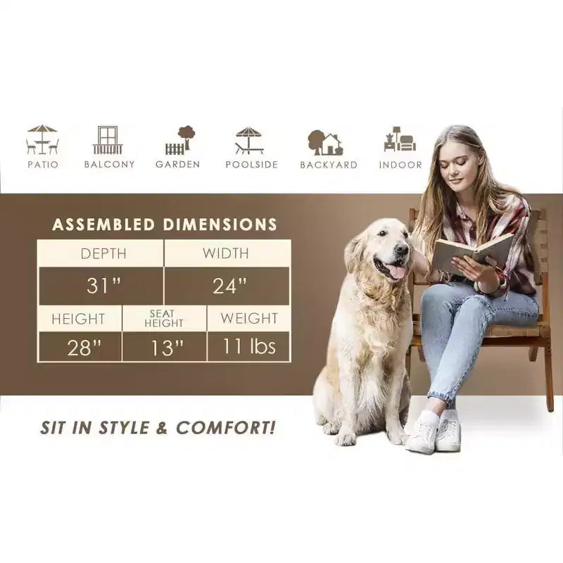 Balkene Home Sava Indoor Outdoor Folding Chair All Weather Wicker Low Slung Portable Seating Solid Acacia Wood Woven Seat - Brown Webbing
