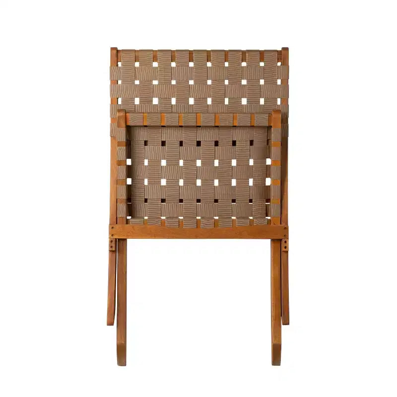 Balkene Home Sava Indoor Outdoor Folding Chair All Weather Wicker Low Slung Portable Seating Solid Acacia Wood Woven Seat - Brown Webbing