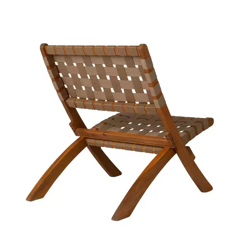 Balkene Home Sava Indoor Outdoor Folding Chair All Weather Wicker Low Slung Portable Seating Solid Acacia Wood Woven Seat - Brown Webbing