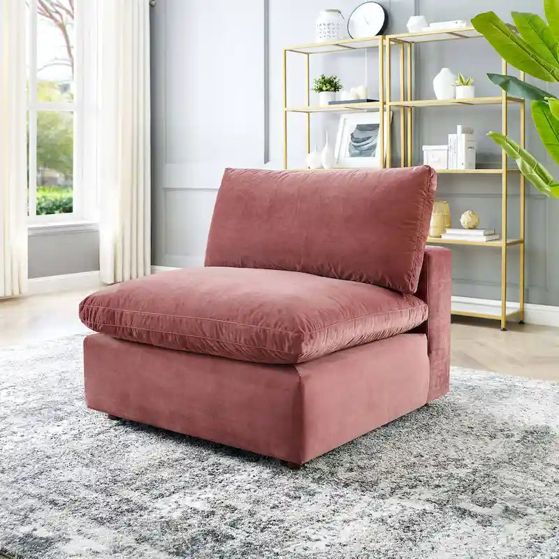 Down Filled Overstuffed Performance Velvet Armless Chair