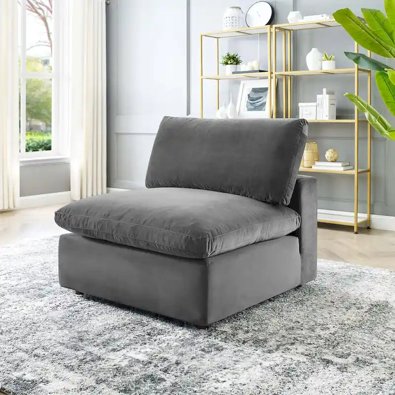 Down Filled Overstuffed Performance Velvet Armless Chair