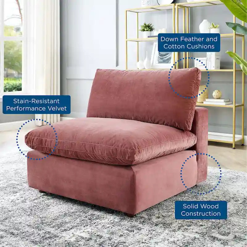 Down Filled Overstuffed Performance Velvet Armless Chair