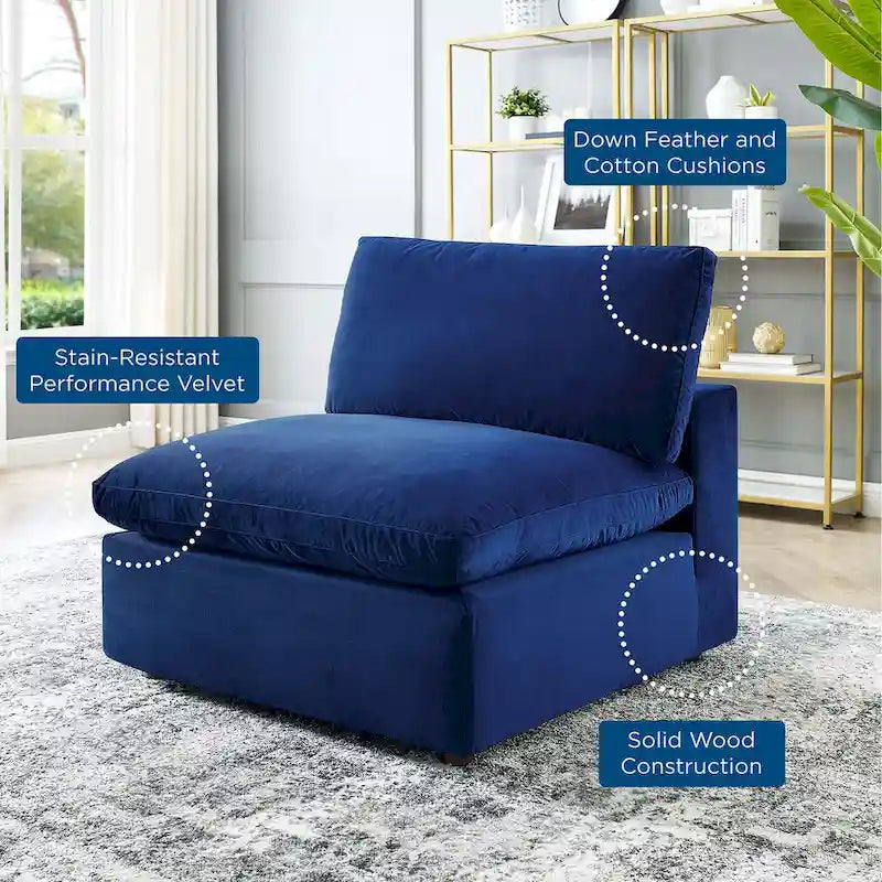 Down Filled Overstuffed Performance Velvet Armless Chair