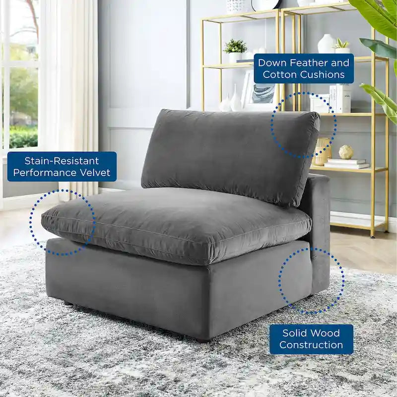 Down Filled Overstuffed Performance Velvet Armless Chair