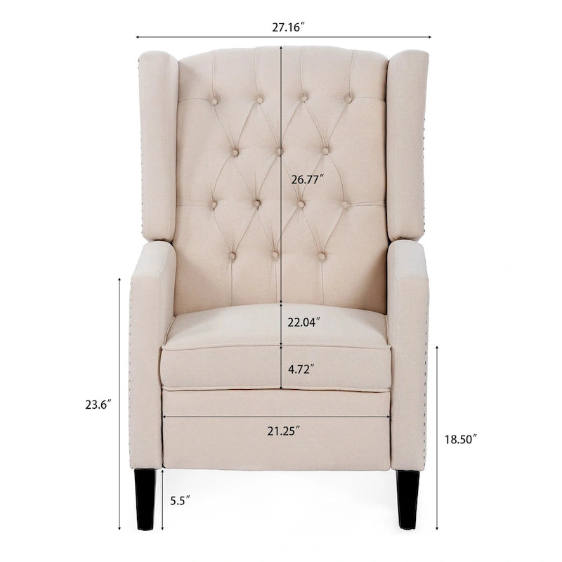 27 Wide Upholstered Manual Recliner, Wing Sofa Chair with Wood Legs