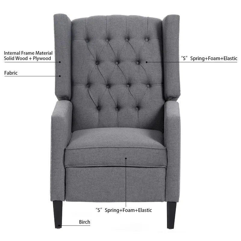 27 Wide Upholstered Manual Recliner, Wing Sofa Chair with Wood Legs
