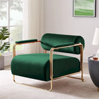 Fauteuil d'appoint en velours de 79 cm de large avec dossier cylindrique et cadre en métal doré
