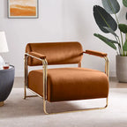 Fauteuil d'appoint en velours de 79 cm de large avec dossier cylindrique et cadre en métal doré