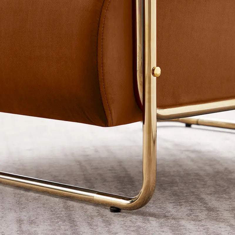 Fauteuil d'appoint en velours de 79 cm de large avec dossier cylindrique et cadre en métal doré