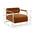 Fauteuil d'appoint en velours de 79 cm de large avec dossier cylindrique et cadre en métal doré