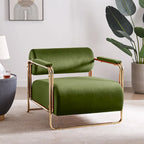 Fauteuil d'appoint en velours de 79 cm de large avec dossier cylindrique et cadre en métal doré