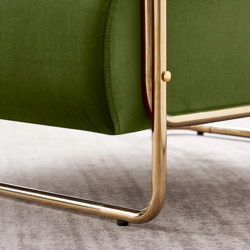 Fauteuil d'appoint en velours de 79 cm de large avec dossier cylindrique et cadre en métal doré