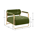 Fauteuil d'appoint en velours de 79 cm de large avec dossier cylindrique et cadre en métal doré