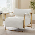Fauteuil d'appoint en velours de 79 cm de large avec dossier cylindrique et cadre en métal doré