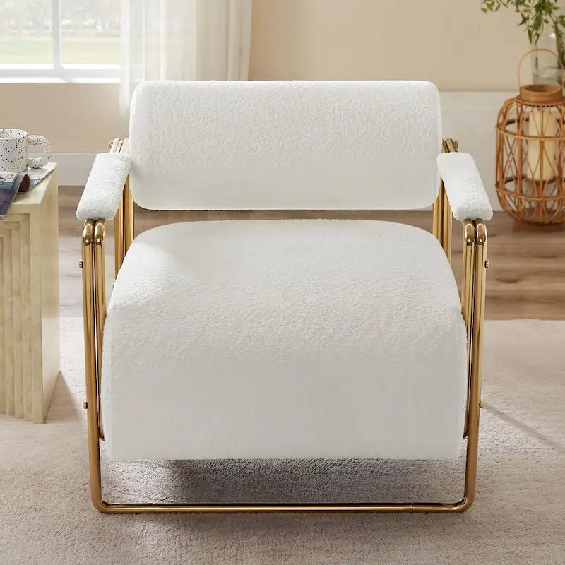 Fauteuil d'appoint en velours de 79 cm de large avec dossier cylindrique et cadre en métal doré