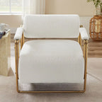 Fauteuil d'appoint en velours de 79 cm de large avec dossier cylindrique et cadre en métal doré