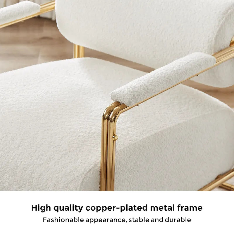 Fauteuil d'appoint en velours de 79 cm de large avec dossier cylindrique et cadre en métal doré