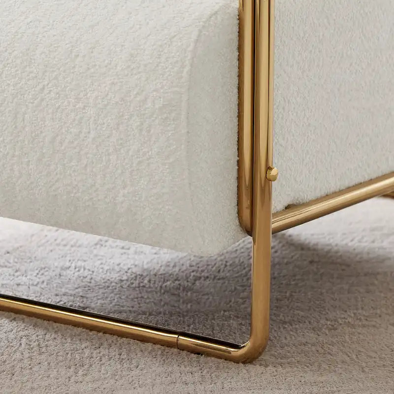 Fauteuil d'appoint en velours de 79 cm de large avec dossier cylindrique et cadre en métal doré