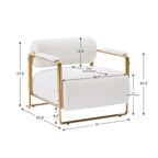 Fauteuil d'appoint en velours de 79 cm de large avec dossier cylindrique et cadre en métal doré