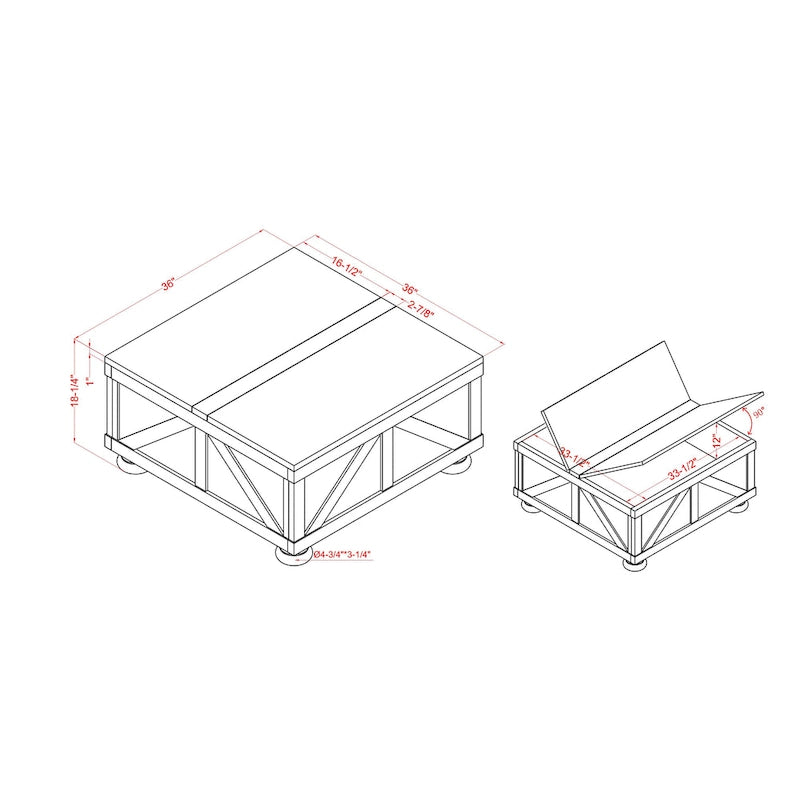 36-inch Acacia and Pine Storage Coffee Table by