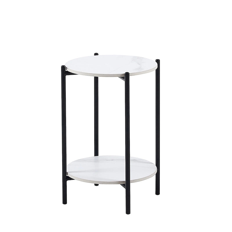2-layer Round End Table/Coffee Table with Marble Tabletop