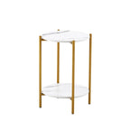 2-layer Round End Table/Coffee Table with Marble Tabletop
