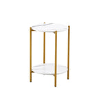 2-layer Round End Table/Coffee Table with Marble Tabletop