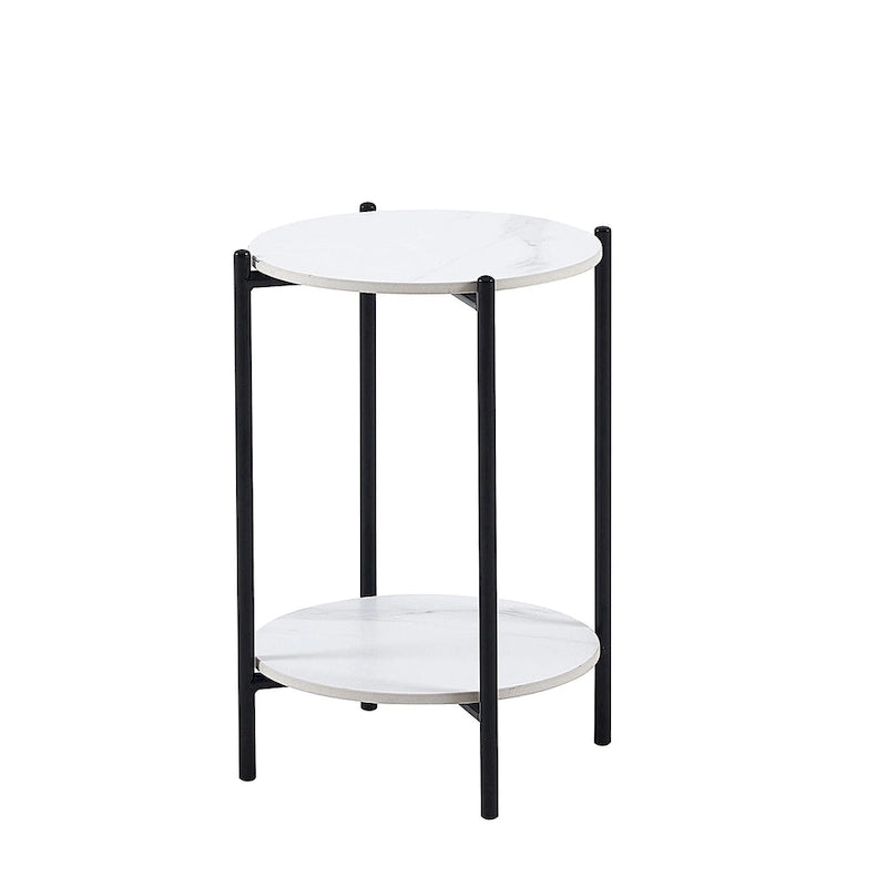 2-layer Round End Table/Coffee Table with Marble Tabletop