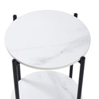 2-layer Round End Table/Coffee Table with Marble Tabletop